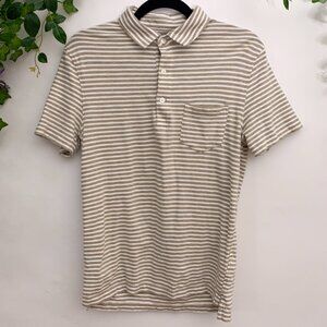 J Crew Slub Cotton Tan Striped Short‎ Sleeve Shirt Size Small